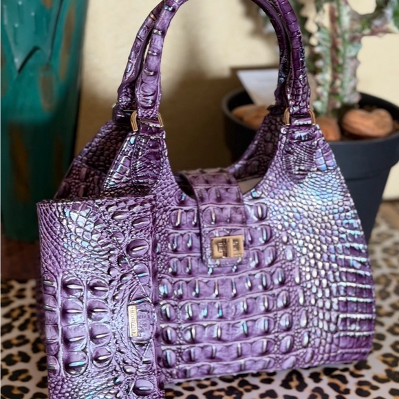 Brahmin Iridescent Purple Crocodile-Embossed Shoulder Bag FiRM - Picture 4 of 16